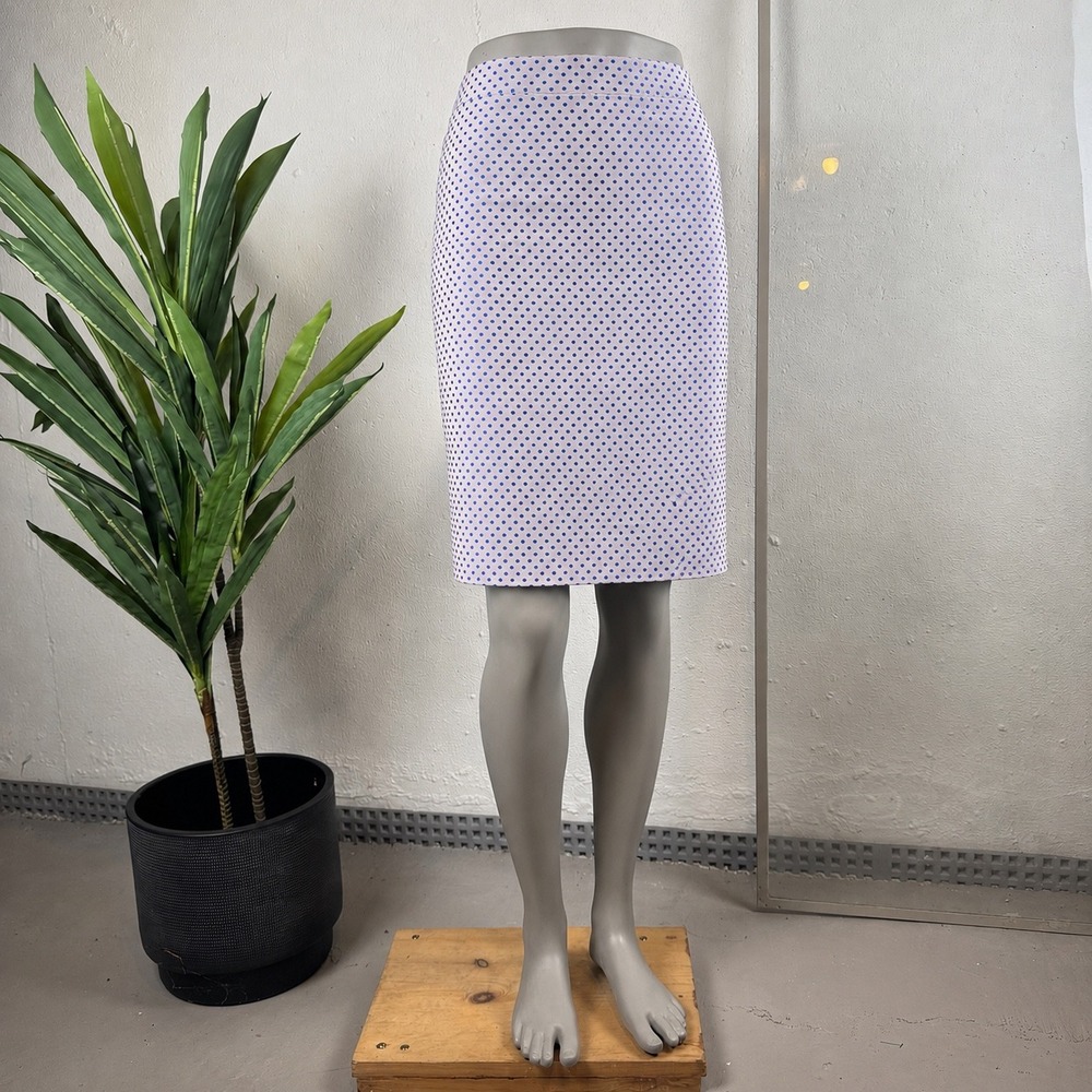 Feminine Retro Pastel J.Crew Pencil Skirt Size 2 Cream Blue Polka Dot Textured